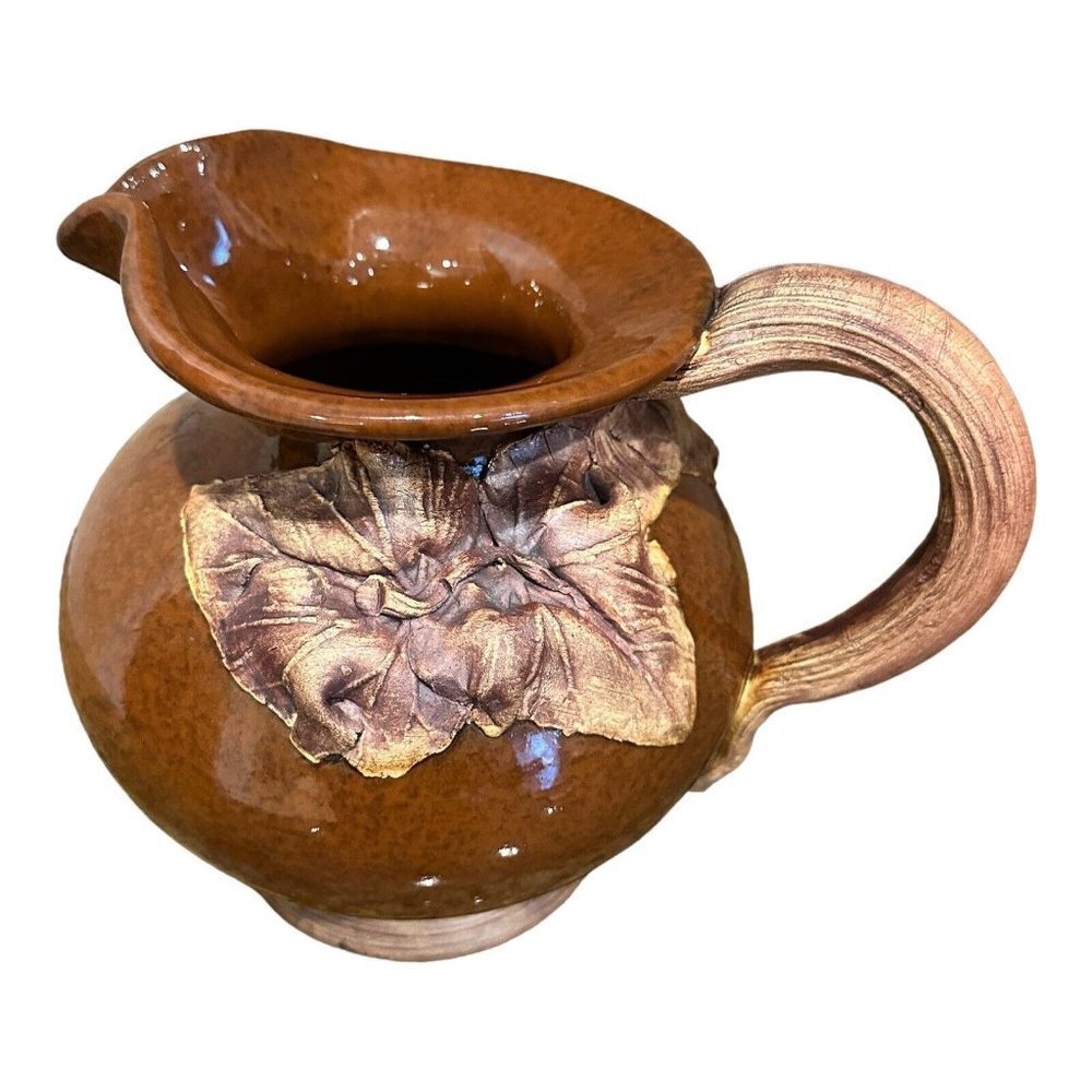VTG 2001‎ Terrafirma Pottery Drink Pitcher 7 Inch MAE Signed Ceramic Leaf Design